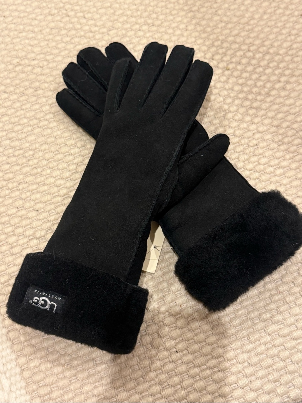 Vintage UGG Australia Black Shearling Sheepskin Gloves Women’s Leather Fur Trim